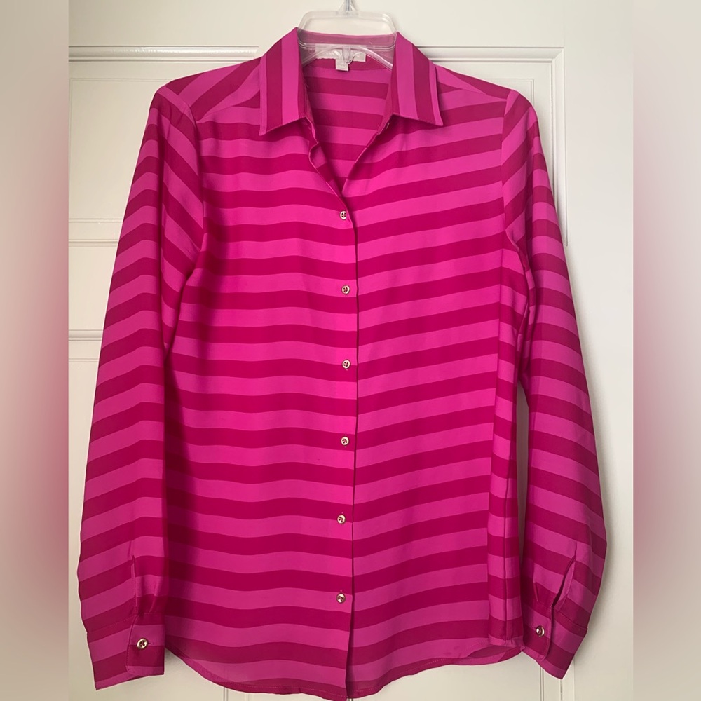 Women's Pink Striped Button-Up Top
